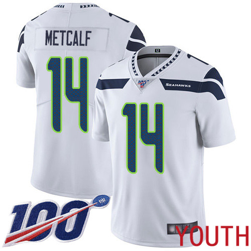 Seattle Seahawks Limited White Youth D.K. Metcalf Road Jersey NFL Football #14 100th Season Vapor Untouchable
